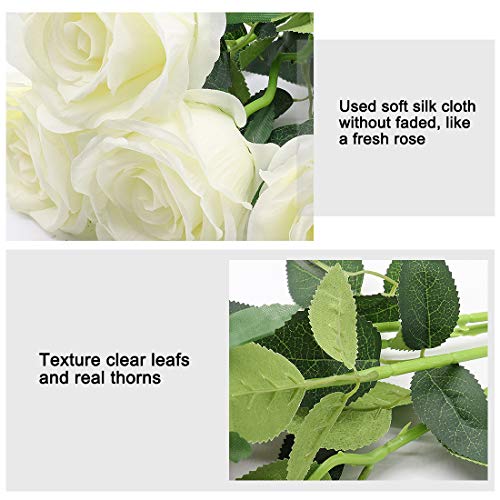 Derbway 4PCS Rosas Artificiales Flor De Seda, 14.17’’ Ramo de Flores de Tacto Real de un Solo Tallo para Fiesta, Boda, Hogar, Decoración de Hotel (Blanco)