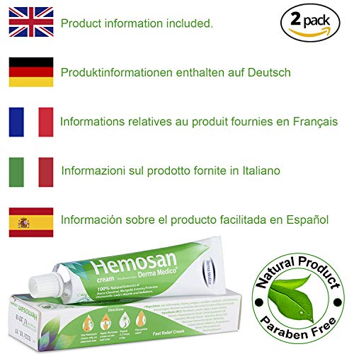 Derma Medico HEMOSAN Crema Para Hemorroides, Pack 2 Botes Crema Anti Hemorroides Fisuras Anales Eczema, Tratamiento Hemorroides Alivio Rapido, Crema Sin Parabenos 100% Natural Pomada Anso