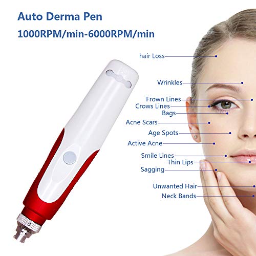 Derma Pen, tipo de bayoneta ajustable de 0.25-2.0mm con cartuchos de 2 piezas, para rostro y cuerpo, rojo