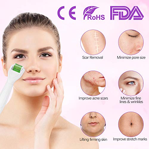 Derma Roller, Aiemok 6 en 1 Microneedle Dermaroller Rodillo Agujas de Acero Titanio, 0.25/0.5/1.0/1.5mm Agujas Dermaroller Sistema de microagujas para Reducir Cicatrices, Anti-Edad, Poro Contractivo