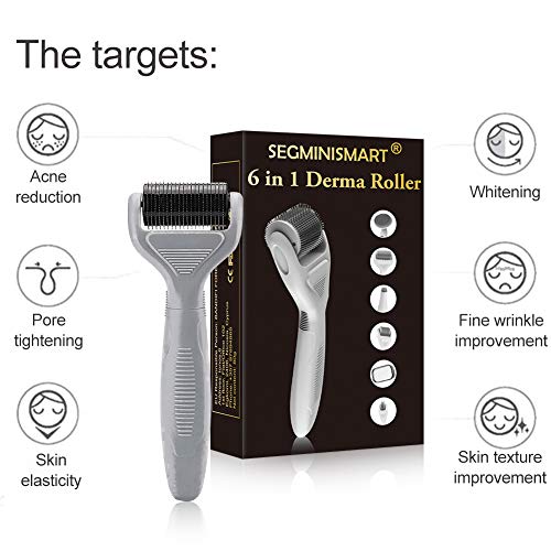 Derma Roller, Dermaroller, Dermaroller Titanio, Dermaroller Facial, Rodillo Agujas, 6 en 1 Derma Roller por para reducir arrugas, puntos oscuros, cicatrices, celulitis, estrías