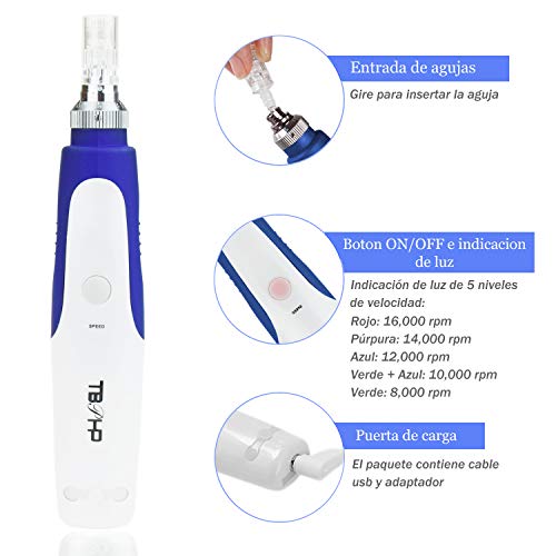 DermaPen DermaRoller Pen Stamp Microneedle System de cabello cicatriz acné cicatrices, TBPHP con 2 piezas 12 micro agujas