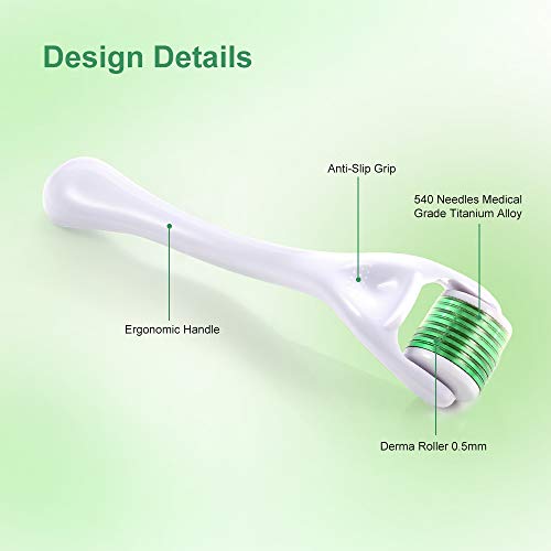Dermaroller 0.5mm Titanio, Homful Derma Roller Facial 540 Micro Agujas para la eliminación de arrugas, reparar el tejido de la piel, disminuir la pérdida de cabello