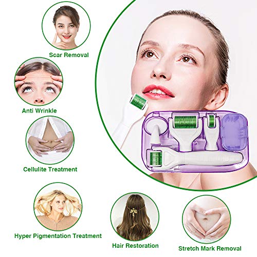 Dermaroller, 6 en 1 Derma Roller, Derma roller, Ideal para tratar cara, Anti-Edad, Antiarrugas, rodillo facial titanio, por Ojos, Cara, Cuerpo