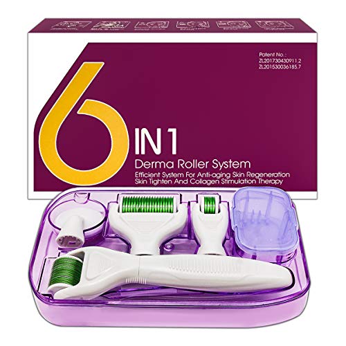 Dermaroller, 6 en 1 Derma Roller, Derma roller, Ideal para tratar cara, Anti-Edad, Antiarrugas, rodillo facial titanio, por Ojos, Cara, Cuerpo