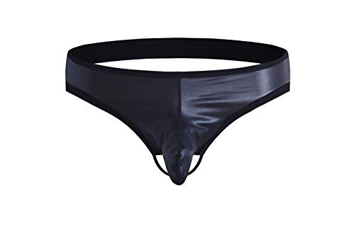 Desconocido JIER Tanga de Charol para Hombre Ropa Interior Masculina con Hueco en el Saco Tangas para Hombre (Negro,Medium)