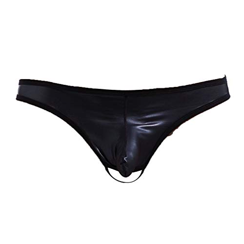 Desconocido JIER Tanga de Charol para Hombre Ropa Interior Masculina con Hueco en el Saco Tangas para Hombre (Negro,Medium)