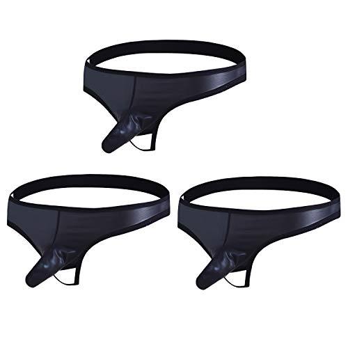 Desconocido JIER Tanga de Charol para Hombre Ropa Interior Masculina con Hueco en el Saco Tangas para Hombre (Negro,Medium)