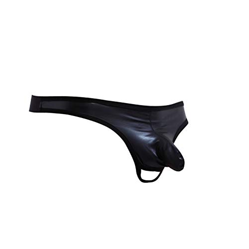 Desconocido JIER Tanga de Charol para Hombre Ropa Interior Masculina con Hueco en el Saco Tangas para Hombre (Negro,Medium)