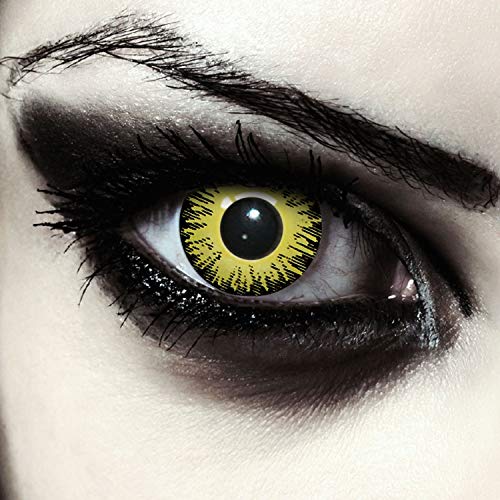 Designlenses, Dos lentillas de color amarillo para Halloween Pennywise disfraz de doce mes sin dioprtías/corregir + gratis caso de lente „Yellow Fear"