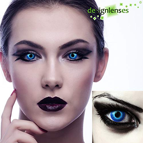 Designlenses, Dos lentillas de color azul para Halloween duende disfraz lentes sin dioprtías/corregir + gratis caso de lente „Blue Elfe"