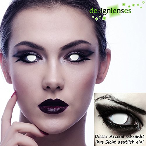 Designlenses, Dos lentillas de color blanco totalmente para Halloween zombie disfraz lentes sin dioprtías/corregir + gratis caso de lente „Blind White"