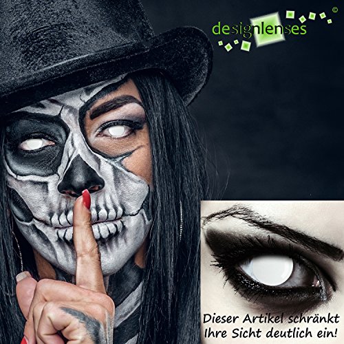 Designlenses, Dos lentillas de color blanco totalmente para Halloween zombie disfraz lentes sin dioprtías/corregir + gratis caso de lente „Blind White"