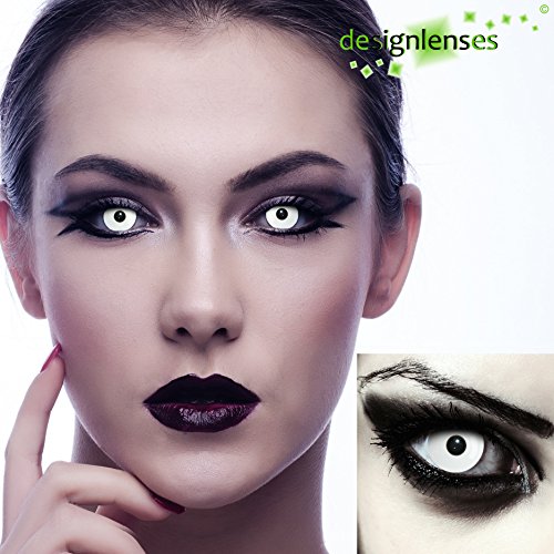 Designlenses, Dos lentillas de color blanco totalmente para Halloween zombie disfraz lentes sin dioprtías/corregir + gratis caso de lente „Whiteout"
