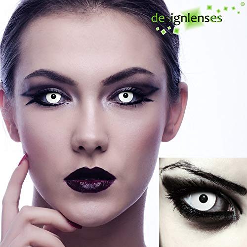 Designlenses, Dos lentillas de color blanco totalmente para Halloween zombie disfraz lentes sin dioprtías/corregir + gratis caso de lente „Whiteout"