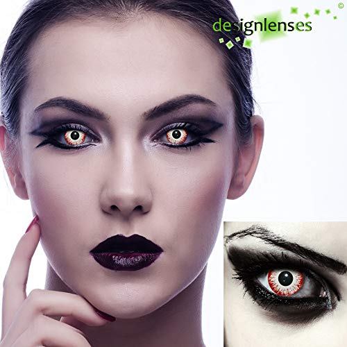 Designlenses, Dos lentillas de color blanco y rojo para Halloween zombie disfraz lentillas sin dioprtías/corregir + gratis caso de lente „Zombie Fear"