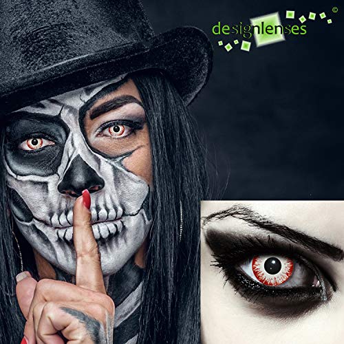Designlenses, Dos lentillas de color blanco y rojo para Halloween zombie disfraz lentillas sin dioprtías/corregir + gratis caso de lente „Zombie Fear"