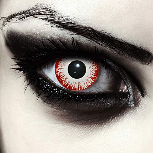 Designlenses, Dos lentillas de color blanco y rojo para Halloween zombie disfraz lentillas sin dioprtías/corregir + gratis caso de lente „Zombie Fear"