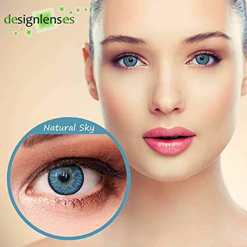Designlenses, Dos lentillas de color Cielo Azul para un aspecto muy natural de tres meses sin dioprtías/corregir + gratis caso de lente „Natural“ (Cielo Azul)