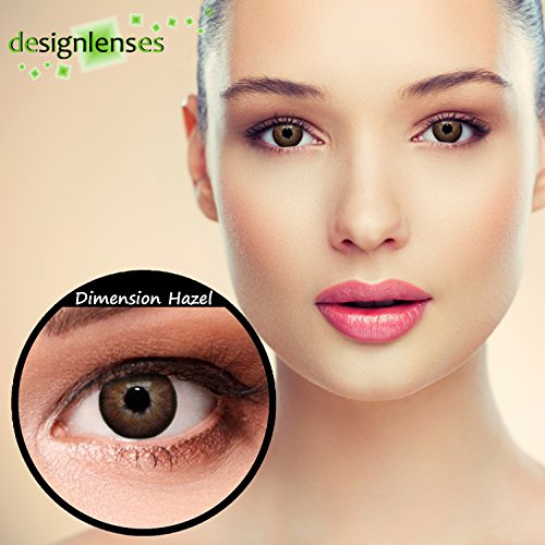 Designlenses, Dos lentillas de color marrón avellana para un aspecto muy natural para los ojos oscuros de tres meses sin dioprtías/corregir + gratis caso de lente"Dimension Hazel“
