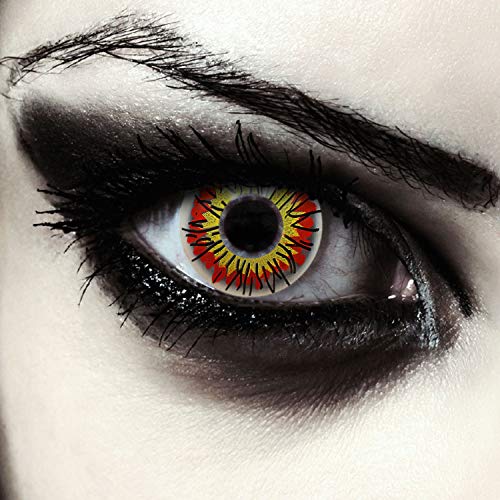 Designlenses, Dos lentillas de colores amarillas y rojas para Halloween vampiro demonio costume lentes de tres meses sin dioprtías/corregir + gratis caso de lente „Incubus"