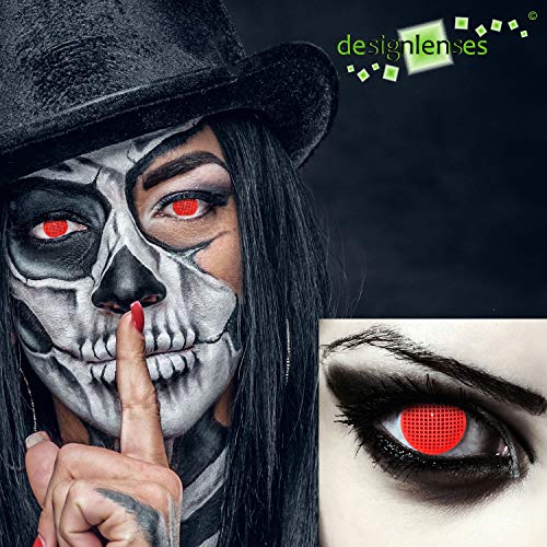 Designlenses, Dos lentillas de colores rojas para Halloween costume cuadrícula lentes de tres meses sin dioprtías/corregir + gratis caso de lente „Red Screen"