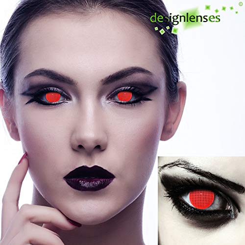 Designlenses, Dos lentillas de colores rojas para Halloween costume cuadrícula lentes de tres meses sin dioprtías/corregir + gratis caso de lente „Red Screen"