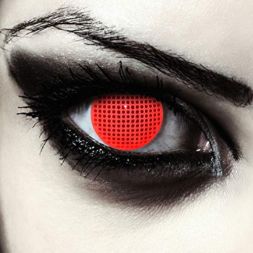 Designlenses, Dos lentillas de colores rojas para Halloween costume cuadrícula lentes de tres meses sin dioprtías/corregir + gratis caso de lente „Red Screen"