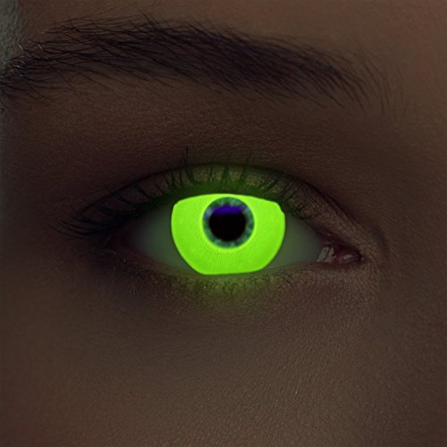 Designlenses, Dos luminoso (debajo luz negra) UV lentillas de fluorescente colores amarilla relumbrar costume lentes amarillas sin dioprtías + gratis caso de lente „Glowing Yellow"
