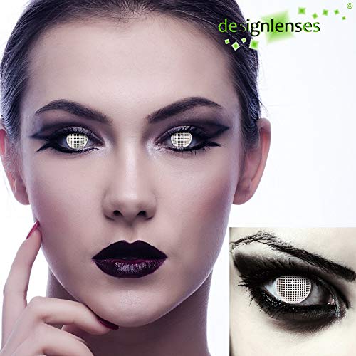 Designlenses Lentillas blancas, estilo zombi, para Halloween, diseño de rejilla, 2 unidades, modelo: White Screen