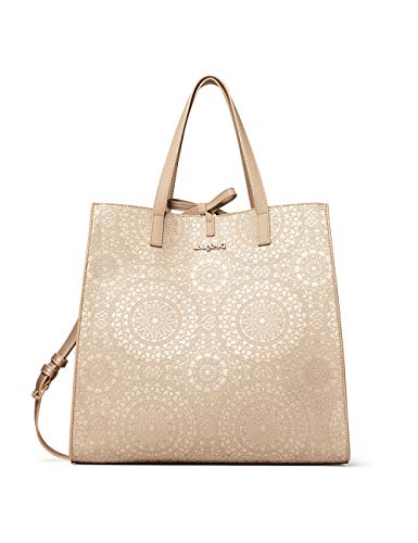 Desigual - Bolso de mano de Sintético Mujer, color Dorado, talla 14x27.5x40 cm (B x H x T)