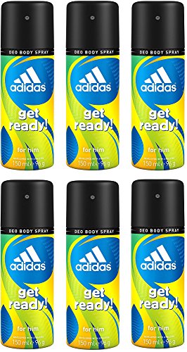 Desodorante corporal Adidas get ready para hombre con una experiencia aromática intensa para hasta 48 horas, 6 unidades (150 ml).