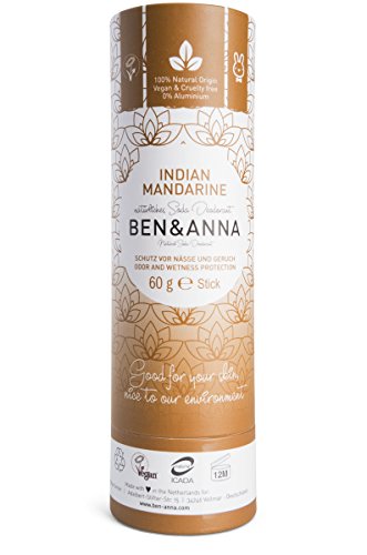 Desodorante natural Ben&Anna de soda, 100% sin aluminio, sin crueldad, vegano, certificado NATRUE, con manteca de karité orgánica y bicarbonato de sodio, fabricado en Alemania, mandarina india, 60 g