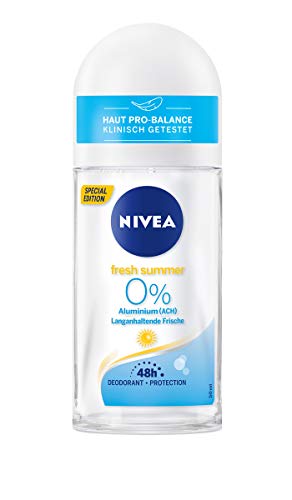 Desodorante Nivea Roll On Fresh Summer (50 ml), desodorante sin aluminio (ACH) con protección de 48 h, desodorante veraniego para una frescura duradera.