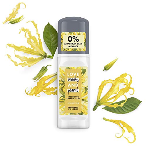 Desodorante roll-On Love Beauty And Planet Energizing para el cuidado de las axilas, aceite de coco y ylang Ylang Flower sin aluminio, 1 unidad (50 ml)