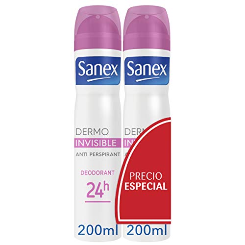 Desodorante spray Sanex Dermo Invisible 24H protección antimanchas 2x200ml Precio especial
