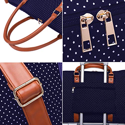 DESPERT Bolso de Fin de Semana para Mujer, Bolso de Lona de Viaje, Bolso de Lona de Noche, Bolso de Mano para Gimnasio con Correa para el Hombro y Manga de la Carretilla Trasera (Negro) (Azul Oscuro)