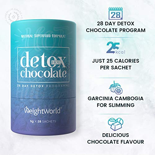 Detox Adelgazante Chocolate Caliente Desintoxicante - Para Adelgazar y Las Eliminar Toxinas, Con Garcinia Cambogia y L-Carnitina, Inhibidor de Apetito, Más Sabroso y Gustoso que un Té, 28 Sobres