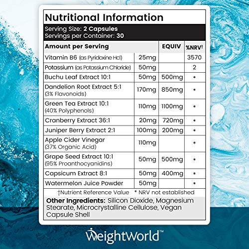 Detox Adelgazante, Diurético Potente Para Eliminar La Retención de Líquidos | Suplemento Vegano Natural Para Adelgazar, Fórmula Drenante y Antioxidante, Elimina Toxinas, Water Away 60 cápsulas