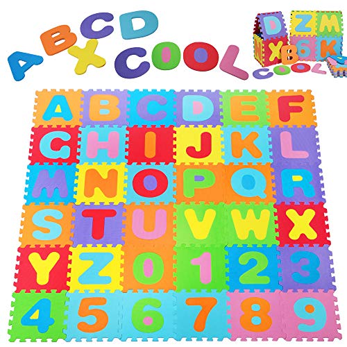 Deuba Alfombra Puzzle para niños Bebe 86 Piezas 26 Letras y números Espuma Alfombrilla de Juego Infantil 32 x 32 cm Goma