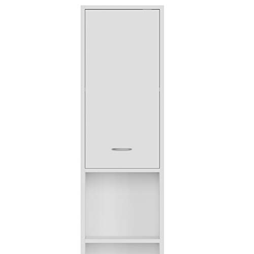 Deuba Armario de baño alto blanco mueble de almacenamiento con 2 puertas 2 estantes 185x30x30 cm almacenaje toallas