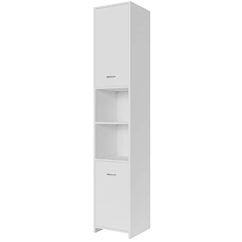 Deuba Armario de baño alto blanco mueble de almacenamiento con 2 puertas 2 estantes 185x30x30 cm almacenaje toallas