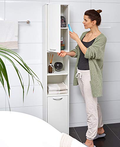 Deuba Armario de baño alto blanco mueble de almacenamiento con 2 puertas 2 estantes 185x30x30 cm almacenaje toallas