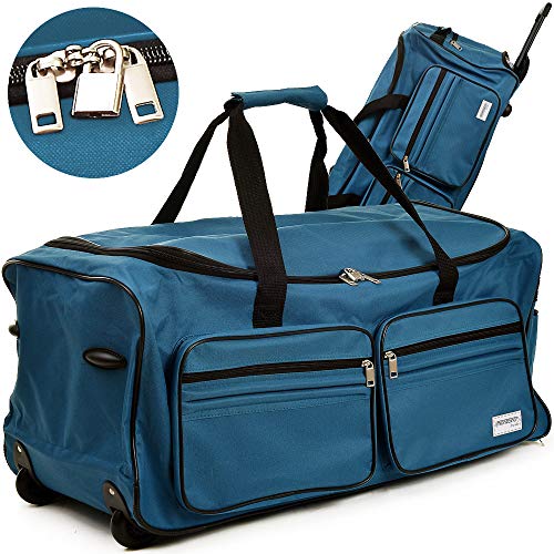 Deuba Bolsa de Viaje Azul Maleta de 85 litros con Bolsillos y candado Bolsa de Deporte de Cabina con Mango teléscopico