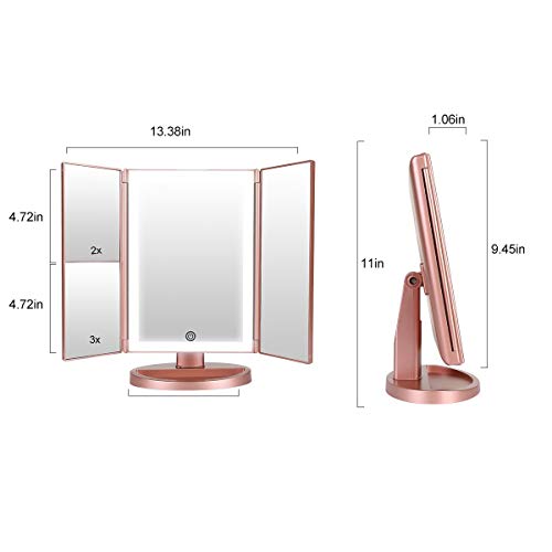 deweisn Espejo Maquillaje con Luz, Profesional Espejo Cosmético 36 LED Luces Naturales con Intensidad Ajustable Pantalla Táctil Espejo de Mesa Ampliación 1X / 2X / 3X Plegable Rotación 180°para Mujer