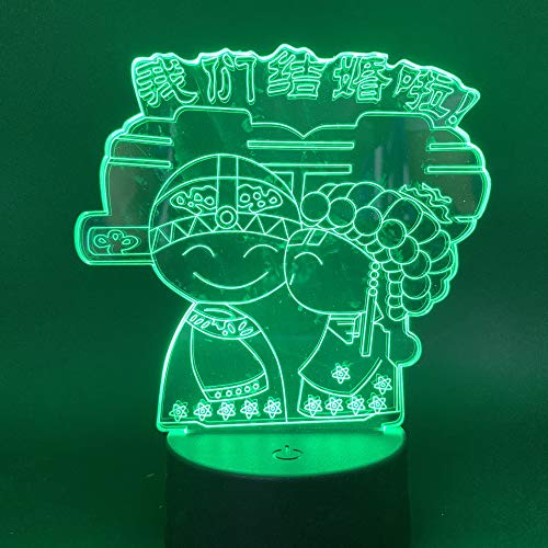 DFDLNL Lámpara 3D Nos Estamos casando Logotipo Boda China para Amantes Regalo Cambio de Color a batería con luz de Noche LED