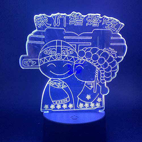 DFDLNL Lámpara 3D Nos Estamos casando Logotipo Boda China para Amantes Regalo Cambio de Color a batería con luz de Noche LED