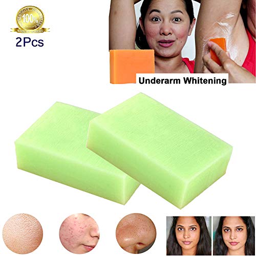 DFGHA 2 Piezas, Jabón Blanqueador De Acido Kojico De Papaya, Jabón Acido Kojico De Fuerza Máxima, Barra De Jabón Natural Sin Fragancia, Jabón Blanqueador para Blanquear La Piel (Té Verde)