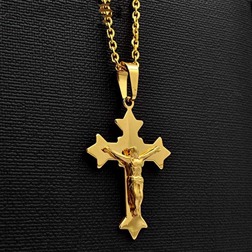 DFGHJK Collar Colgante de Cruz de Jesucristo de Acero Inoxidable Cadena de eslabones ovales Color Plateado Chapado en Oro Hombres Suéter de Cadena Regalos de Oro