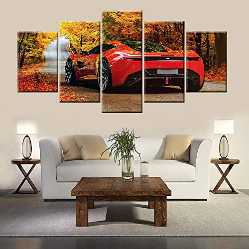 DGGDVP 5 Piezas HD Wall Art Canvas Painting Impresiones en HD Decoración del hogar Aston Martin Red Sport Sport Imágenes modulares Obra de Arte Tamaño 1 con Marco
